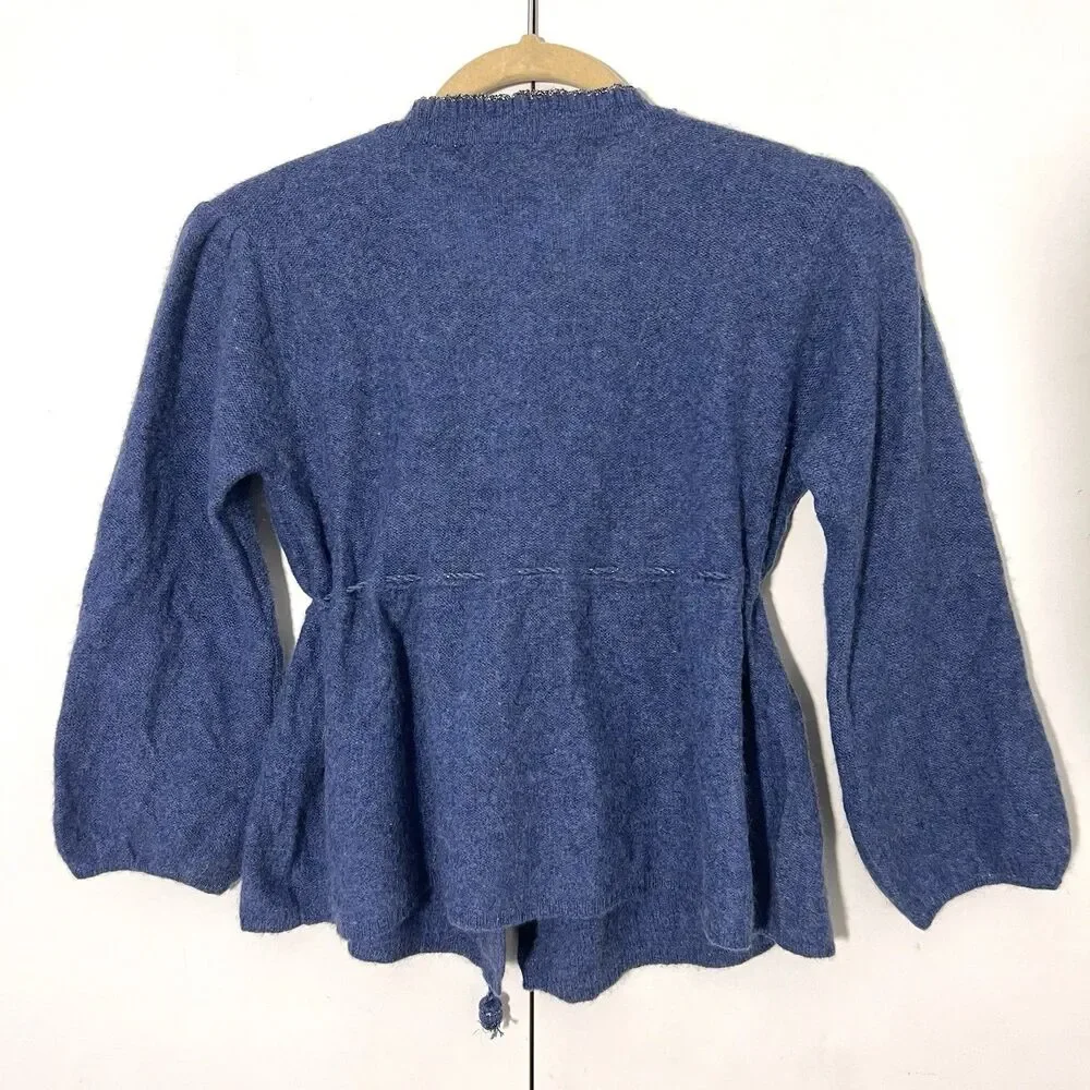 Charlotte Ronson Cardigan Sweater Womens S Blue Cashmere Belted Boho Cottagecore
